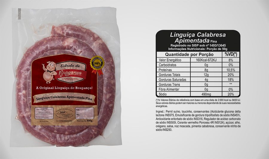 Linguiça Calabresa Apimentada Fina Congelada 600g